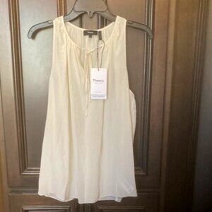 Theory Off White Sleeveless Cutaway Tie Top